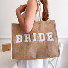 Bride Tote Bag With Gold Trim White Letters, Bridal Shower Engagement Gift, Bride To Be Mrs Wedding