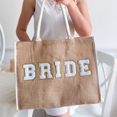 Bride Tote Bag With Gold Trim White Letters, Bridal Shower Engagement Gift, Bride To Be Mrs Wedding