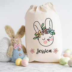 Bunny Easter Sack With Name Easter Bunny Rabbit Gift Egg Hunt Bags Girls Boys Treat Bag 1st Happy Easter Gift