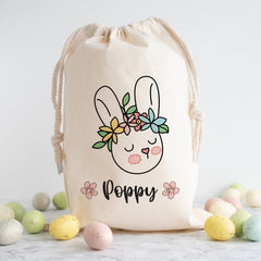 Bunny Easter Sack With Name Easter Bunny Rabbit Gift Egg Hunt Bags Girls Boys Treat Bag 1st Happy Easter Gift