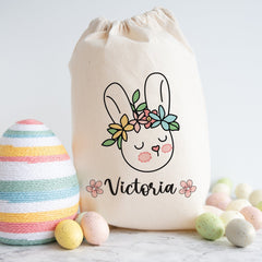 Bunny Easter Sack With Name Easter Bunny Rabbit Gift Egg Hunt Bags Girls Boys Treat Bag 1st Happy Easter Gift