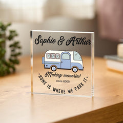 Campervan Camp Gift for Couple Her Him Anniversary or Housewarming Acrylic Plaque Home Is Where We Park It Keepsake