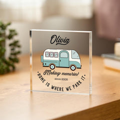 Campervan Camp Gift for Couple Her Him Anniversary or Housewarming Acrylic Plaque Home Is Where We Park It Keepsake