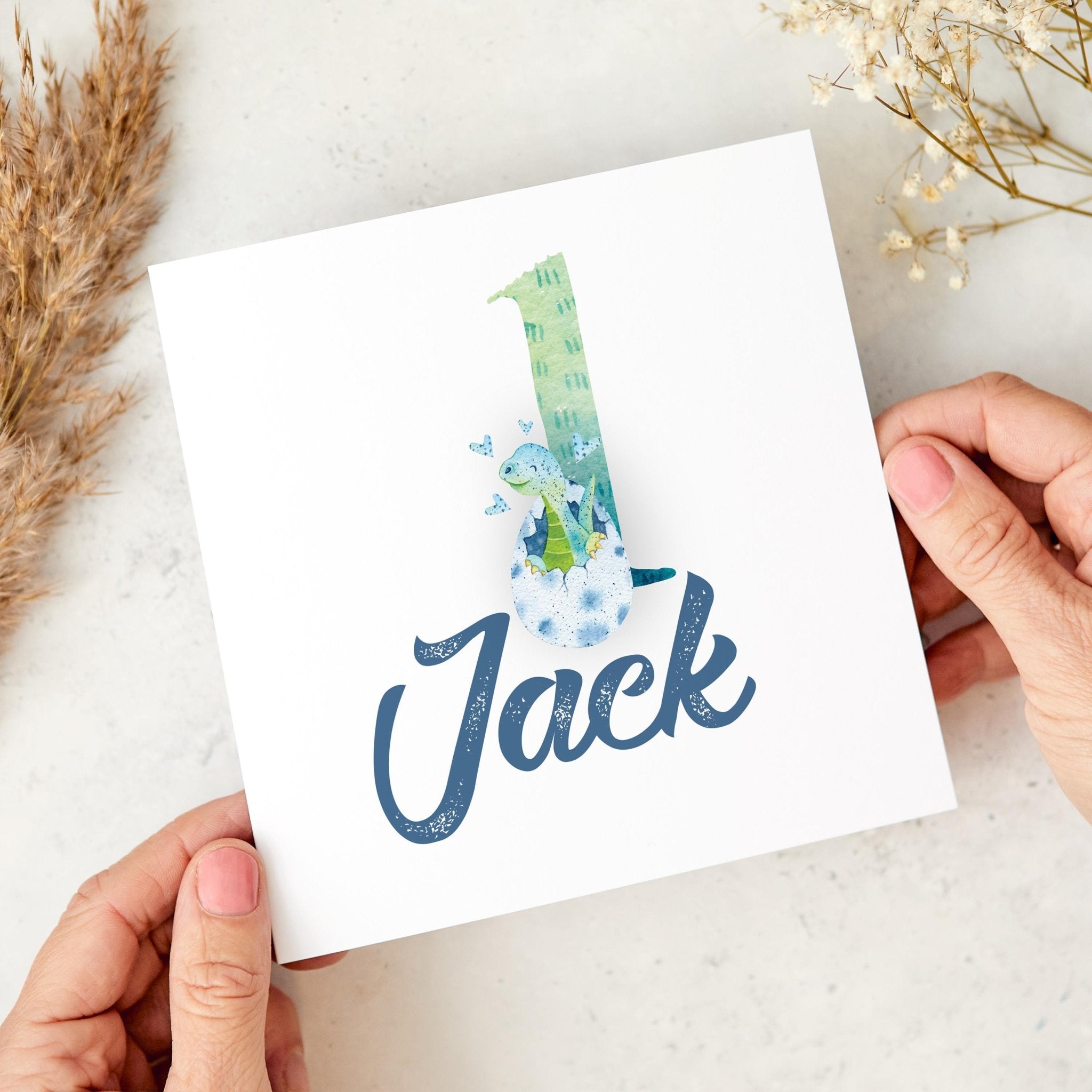 Card for 1st Birthday Personalised Dinosaur Design First Birthday Card for Son Daughter Grandchild Name Girl or Boy Cute Dino Lover I am One