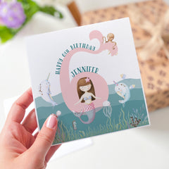 Card for 6th Birthday with Name & Age Personalised Mermaid Birthday Card for Girls Under the Sea for Daughter Niece or Granddaughter