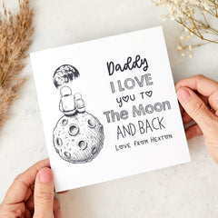 Card for Dad To the Moon and Back Daddy Card Personalised Space Themed Father's Day or Birthday Card from Child Astronaut & Moon Design