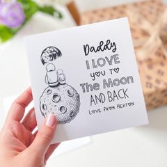 Card for Dad To the Moon and Back Daddy Card Personalised Space Themed Father's Day or Birthday Card from Child Astronaut & Moon Design