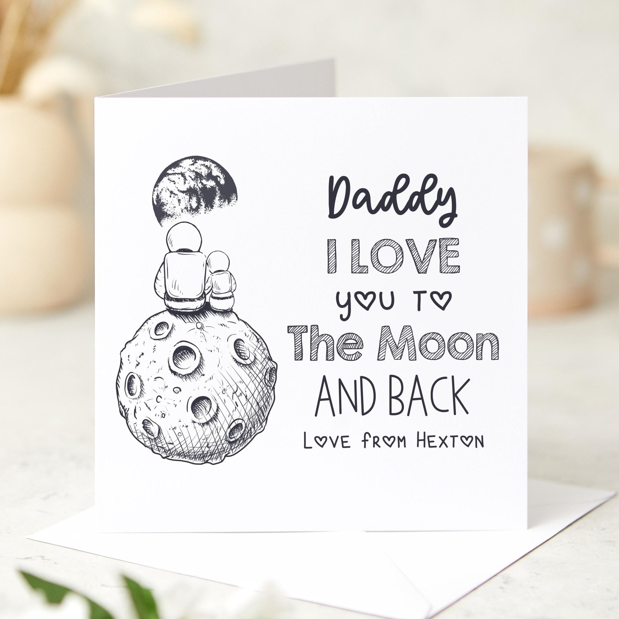 Card for Dad To the Moon and Back Daddy Card Personalised Space Themed Father's Day or Birthday Card from Child Astronaut & Moon Design