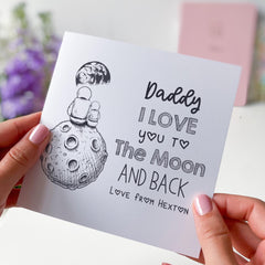 Card for Dad To the Moon and Back Daddy Card Personalised Space Themed Father's Day or Birthday Card from Child Astronaut & Moon Design