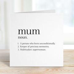 Card For Mum Definition Dictionary Quote Mum's Birthday Mother's Day Card Gift Card For Mummy Thank You Mum Card For Her