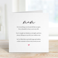 Card for Mum Heartfelt Message for Mummy Thoughtful Gift for Her Mother's Day Mum's Birthday Card for Mum Appreciation Keepsake Card