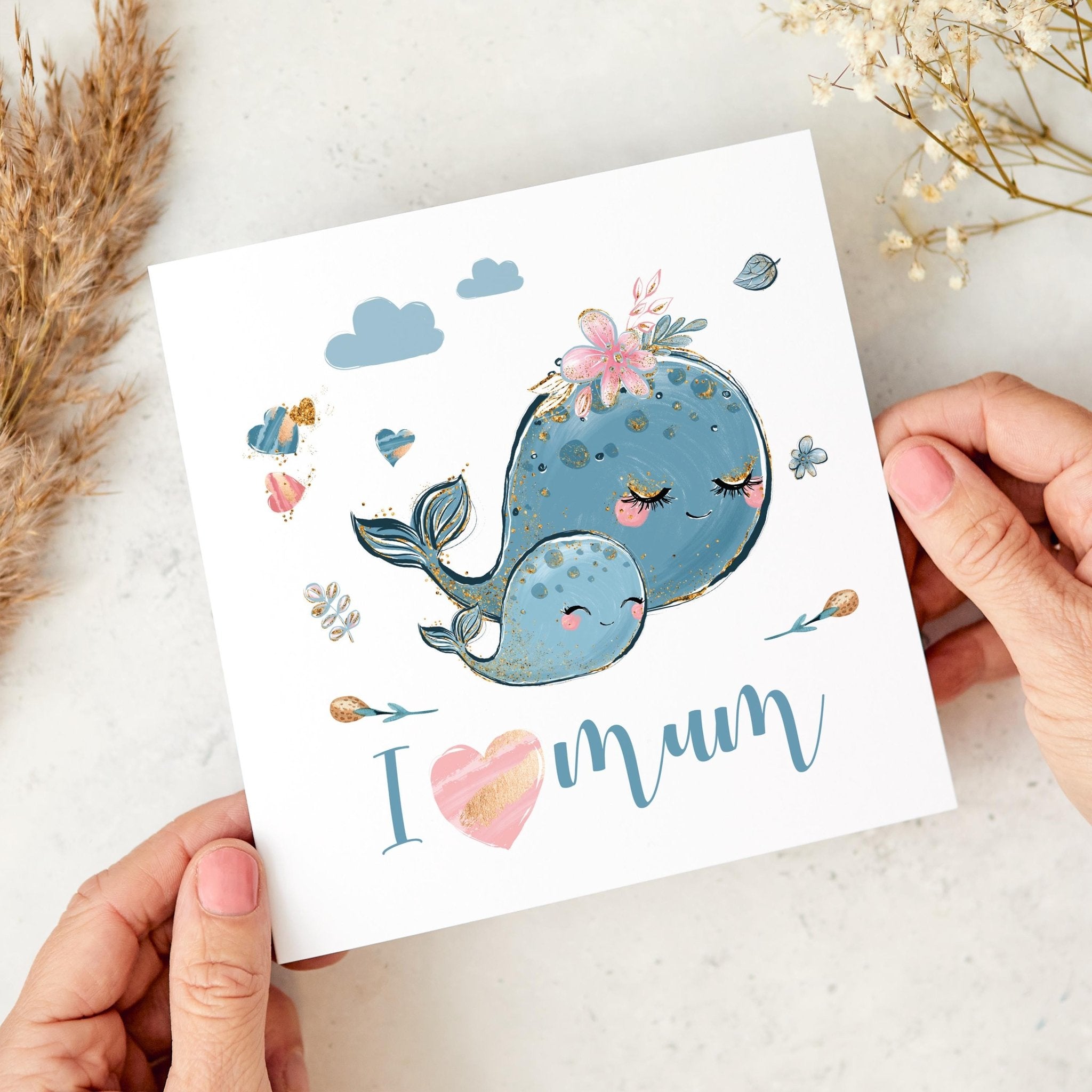 Card for Mum with Baby and Mummy Cute Animal Mother’s Day Mum's Birthday Baby Shower Gift Card I Love You Mum
