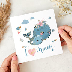 Card for Mum with Baby and Mummy Cute Animal Mother’s Day Mum's Birthday Baby Shower Gift Card I Love You Mum