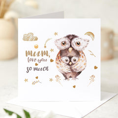 Card for mum with Owl Design Love You So Much Mummy Card for Mother's Day Mum's Birthday Card from Children for Mommy Mama Mam Mom Mother