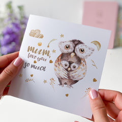 Card for mum with Owl Design Love You So Much Mummy Card for Mother's Day Mum's Birthday Card from Children for Mommy Mama Mam Mom Mother