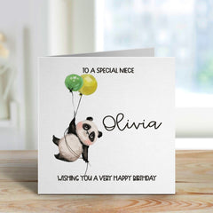 Card For Niece Personalised Happy Birthday Gift Card With Name Cute Panda And Balloons For Niece For Special Nieces Wishing You A Very