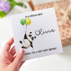 Card For Niece Personalised Happy Birthday Gift Card With Name Cute Panda And Balloons For Niece For Special Nieces Wishing You A Very