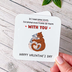 Cat Lovers Valentine’s Mug Coaster Nine Lives Cute Romantic Gift for Partner Unique Gift