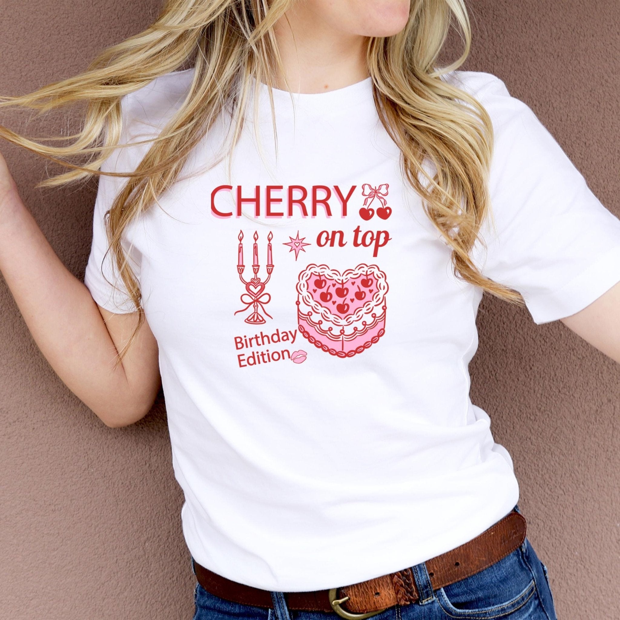 Cherry On Top Birthday T-Shirt Fun Retro Cake Design Gift for Her Cute Vintage Style Outfit