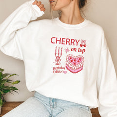 Cherry On Top Retro Birthday Jumper Gift for Her Cute Vintage Style Sweatshirt