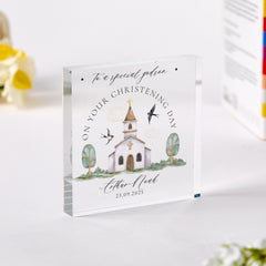 Christening Gift for Godson Custom Name & Date Acrylic Plaque Special Keepsake for Baptism Day Church Design Baptised Christened