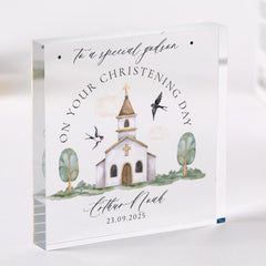 Christening Gift for Godson Custom Name & Date Acrylic Plaque Special Keepsake for Baptism Day Church Design Baptised Christened