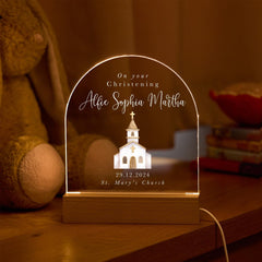 Christening Night Light Baby Boy Girl Name Date Church Keepsake LED Lamp Godson Goddaughter