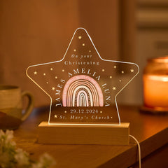 Christening Night Light with Name Date Church Gift for Baby Boy Girl Rainbow Son Daughter Nephew Niece