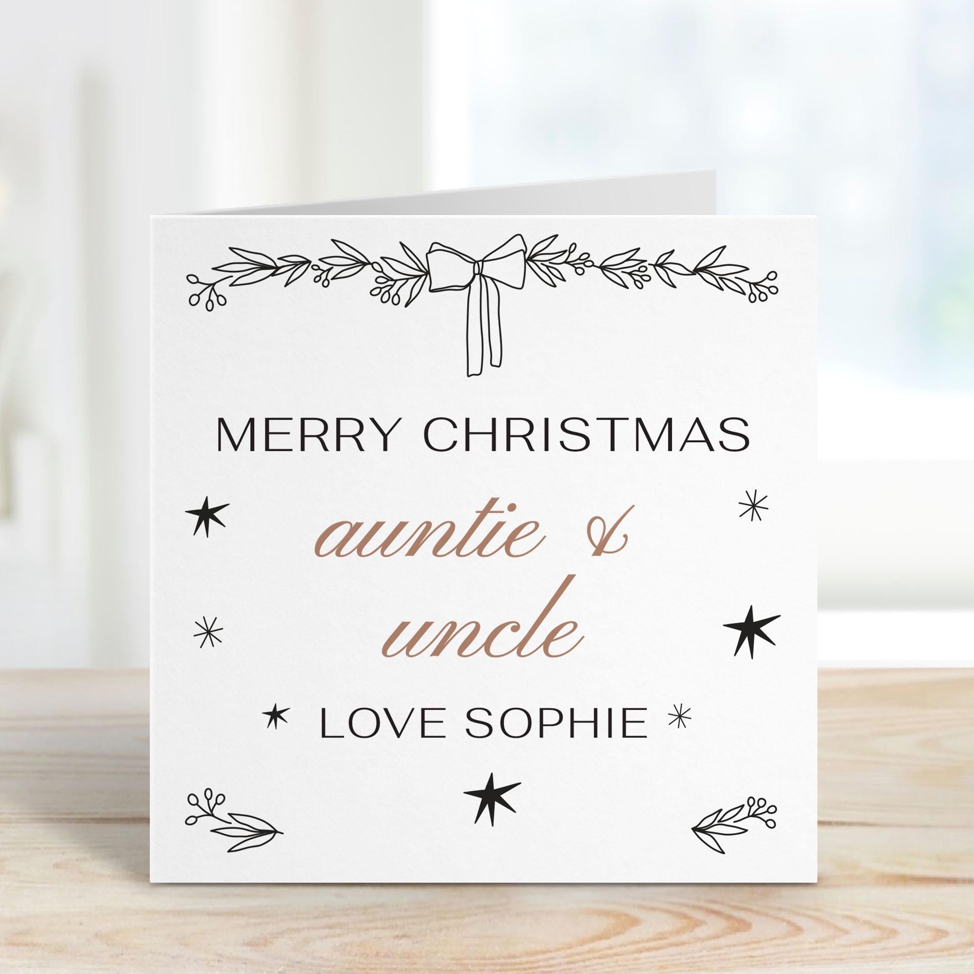 Christmas Card for Auntie and Uncle Elegant Minimal Botanical Festive Card from Niece or Nephew