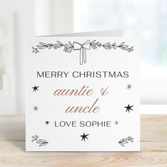 Christmas Card for Auntie and Uncle Elegant Minimal Botanical Festive Card from Niece or Nephew