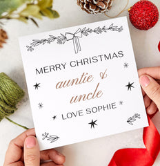 Christmas Card for Auntie and Uncle Elegant Minimal Botanical Festive Card from Niece or Nephew