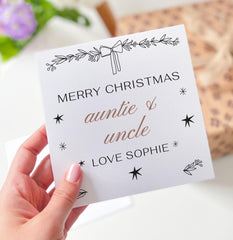 Christmas Card for Auntie and Uncle Elegant Minimal Botanical Festive Card from Niece or Nephew