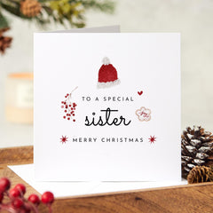 Christmas Card For Sister To A Special Sister Xmas Card Cute Gift Card For Her My Sister Lil Sis Big Sis Sister Christmas Card Santa Hat