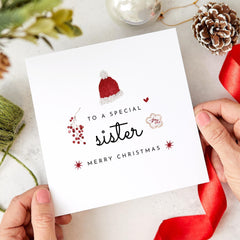 Christmas Card For Sister To A Special Sister Xmas Card Cute Gift Card For Her My Sister Lil Sis Big Sis Sister Christmas Card Santa Hat