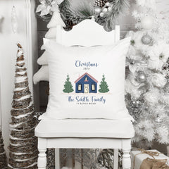 Christmas cushion decor with the family name and address Xmas home decorations First Christmas at new home Square Pillow Cover Newlywed gift