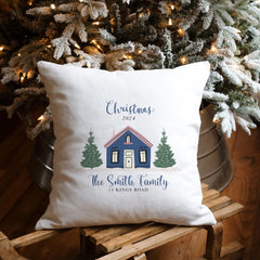 Christmas cushion decor with the family name and address Xmas home decorations First Christmas at new home Square Pillow Cover Newlywed gift