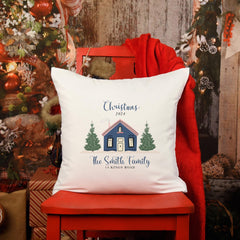 Christmas cushion decor with the family name and address Xmas home decorations First Christmas at new home Square Pillow Cover Newlywed gift