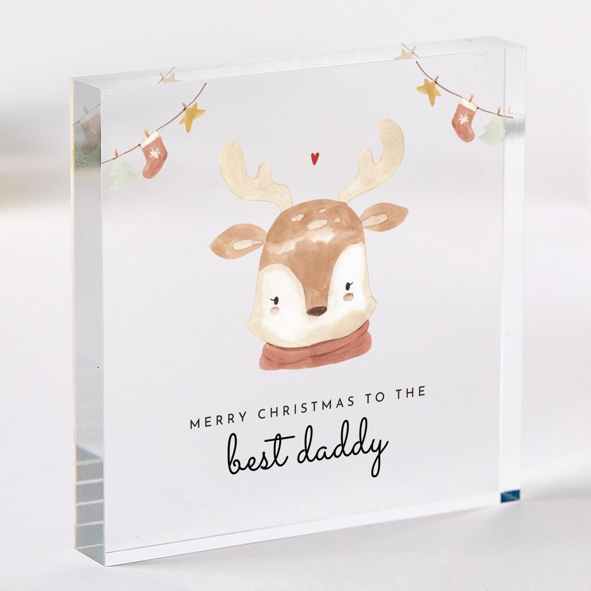 Christmas Gift for Dad Acrylic Reindeer Plaque Keepsake from Son or Daughter Cute Present for Daddy from Child
