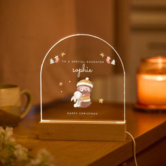 Christmas Gift for Daughter LED Light Plaque with Festive Bear Design Night Light Keepsake for Child or Baby Girl