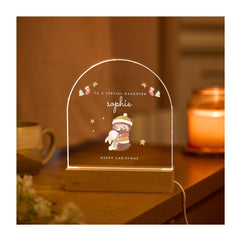 Christmas Gift for Daughter LED Light Plaque with Festive Bear Design Night Light Keepsake for Child or Baby Girl