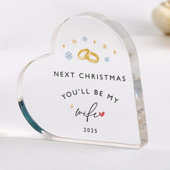 Christmas Gift for Fiancée Personalised Heart Keepsake Acrylic Plaque for Bride - to - Be Engagement Gift Idea
