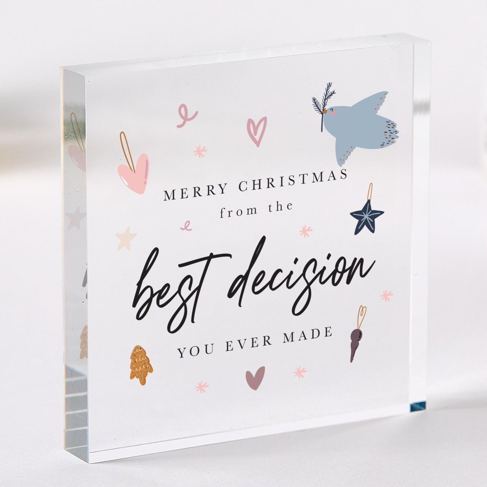 Christmas Gift for Girlfriend Wife Husband or Boyfriend Funny Acrylic Plaque Keepsake 'Best Decision You Ever Made' Present for Partner