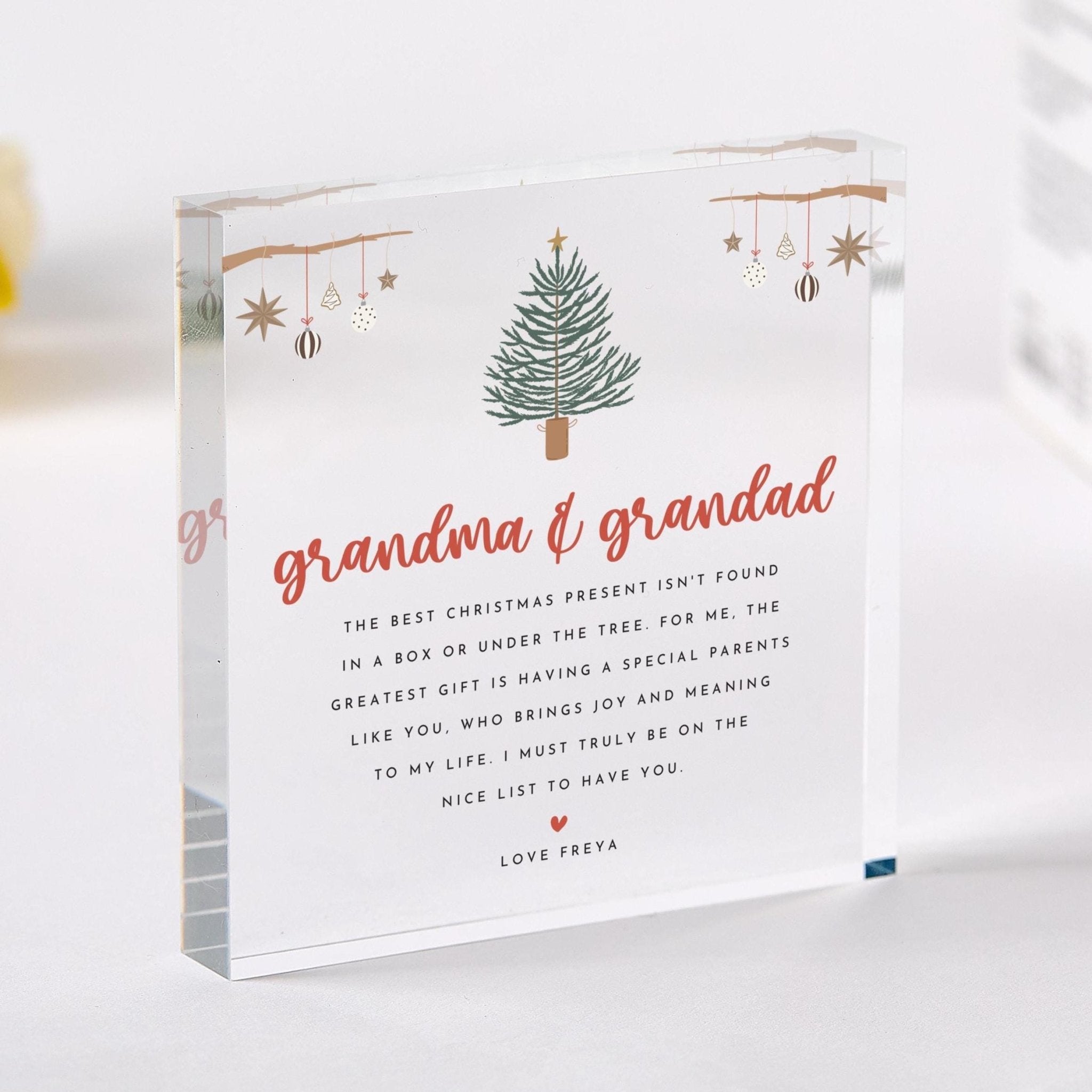 Christmas Gift for Grandma and Grandad - Personalised Acrylic Plaque - Festive Keepsake for New Grandparents with Cute Poem 1st Xmas