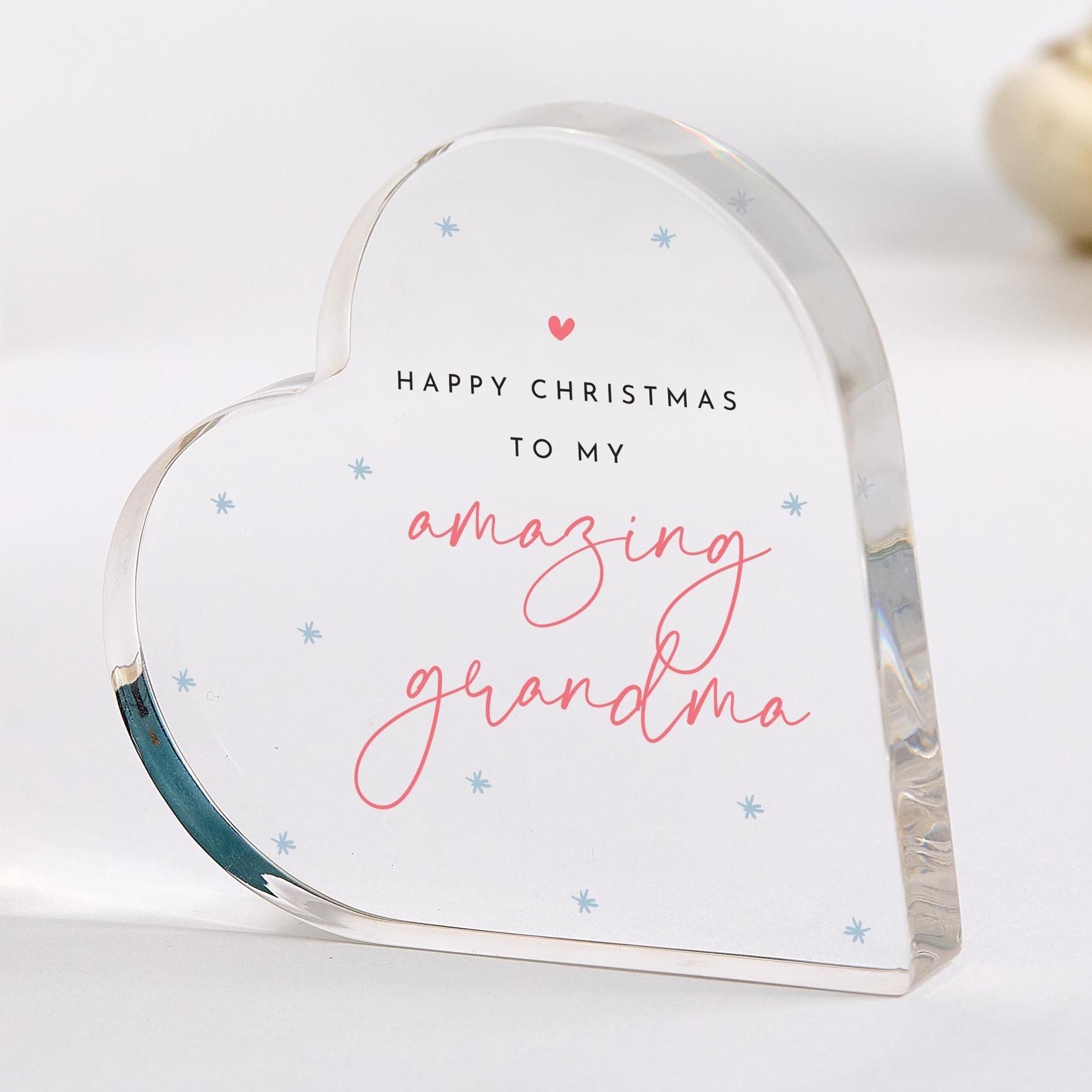 Christmas Gift for Grandma – Heart Acrylic Keepsake for Nan Granny Nanny or Gran – Sweet Christmas Plaque for Grandmother from Grandchild