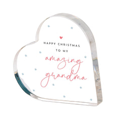 Christmas Gift for Grandma – Heart Acrylic Keepsake for Nan Granny Nanny or Gran – Sweet Christmas Plaque for Grandmother from Grandchild