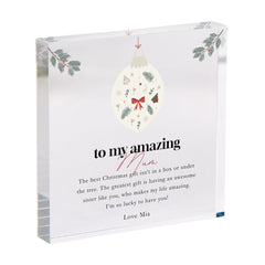 Christmas Gift for Mum Personalised Acrylic Plaque with Bauble Design Festive Keepsake from Daughter or Son