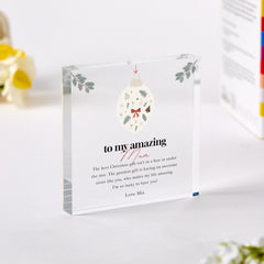 Christmas Gift for Mum Personalised Acrylic Plaque with Bauble Design Festive Keepsake from Daughter or Son