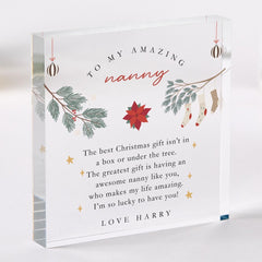 Christmas Gift for Nanny Festive Acrylic Plaque Keepsake from Grandchild Home Decoration for Nan or Grandma