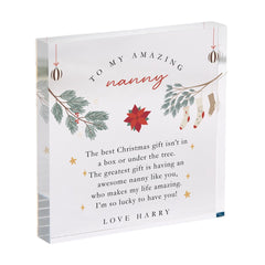 Christmas Gift for Nanny Festive Acrylic Plaque Keepsake from Grandchild Home Decoration for Nan or Grandma