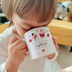 Christmas gift for Nephew Kids Size Mug Xmas Gift from Auntie or Uncle for Baby Boy Santa and Snowman Design